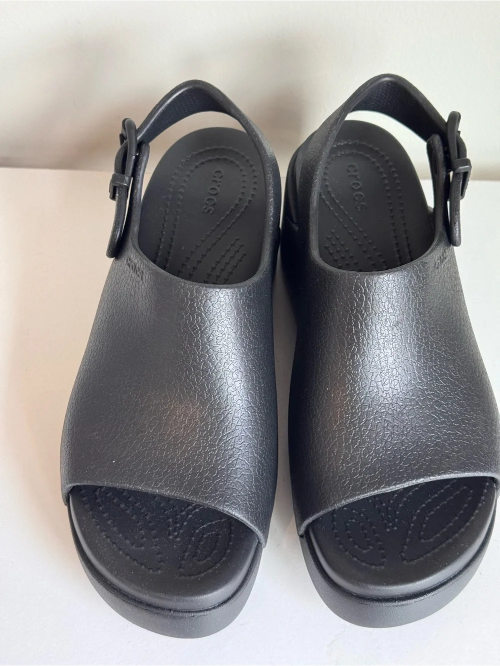 NEW CROCS Dylan Platform Slide Wedge Black Adjustable Sling Back Open Toe W8